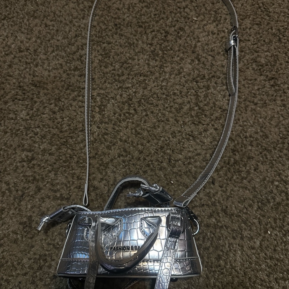 Silver Croc-Embossed Women's Bag